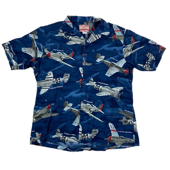 RJC vintage Hawaiian fighter jet planes button down shirt Large - Picture 1 of 6